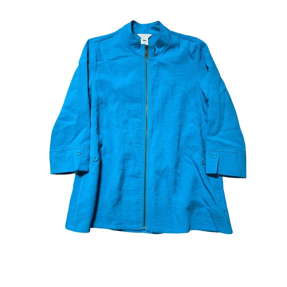 Multiples Womens M Blue Zip-Up Jacket With Buttoned Sleeves Lightweight